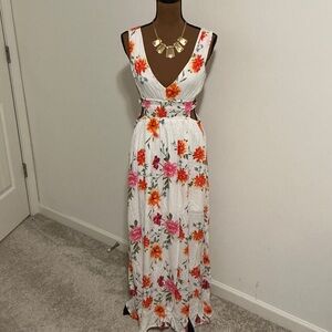 Vibrant Floral Cutout Maxi Dress